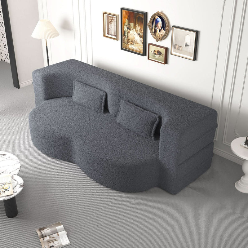 Sofa Bed Teddy Fabric Modern Grey Full Size Living Room Lounge Area