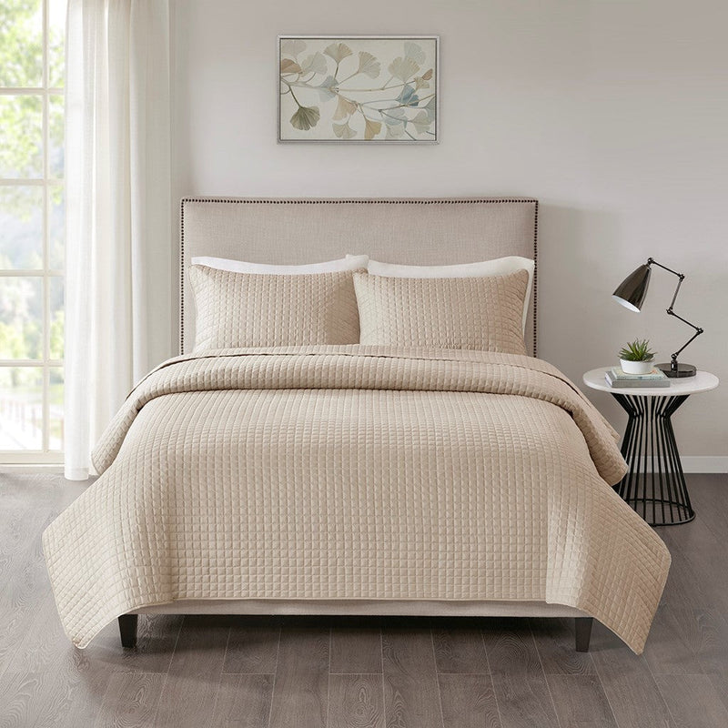 3 Piece Reversible Quilt Set Khaki Full/Queen