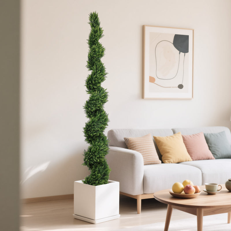 7FT Tall Artificial Two-Tone Cypress Pine Tree – Realistic Lifelike Faux Greenery with Natural Dual Color Leaves for Indoor Outdoor Home Office Decoration, Potted Fake Tree, 1pc/set