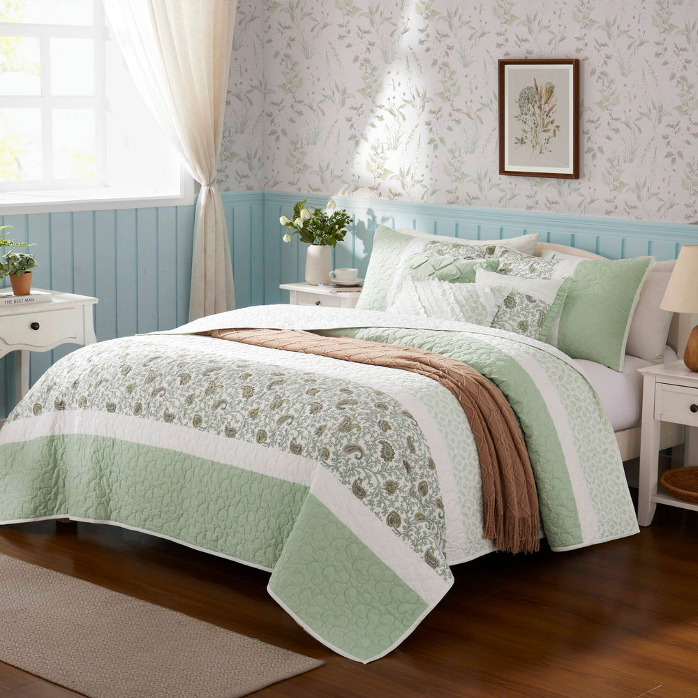 6 Piece Cotton Percale Quilt Set with Throw Pillows King/Cal King Media 13