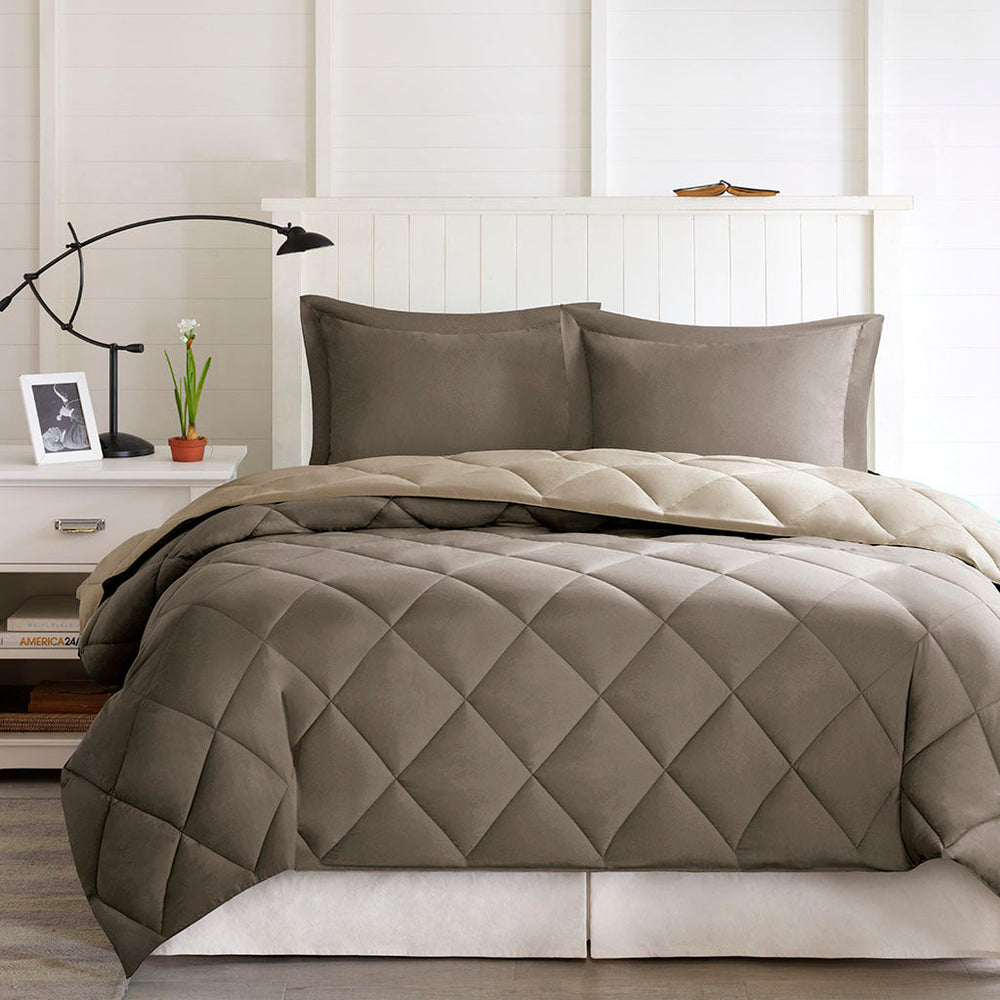Full/Queen 3M Scotchgard Diamond Quilting Reversible Down Alternative Comforter Set Media 3