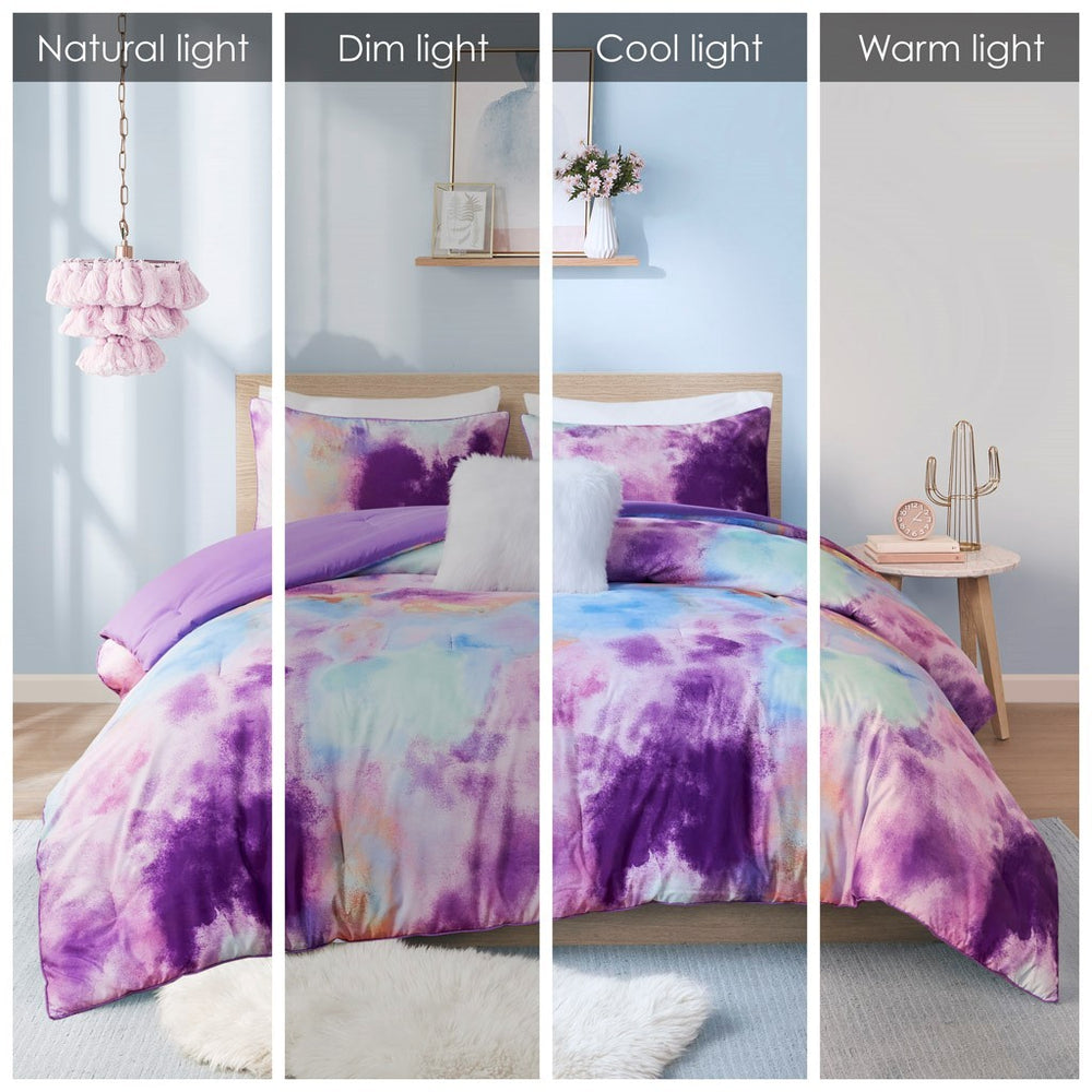 Twin/Twin XL Watercolor Tie Dye Printed Comforter Set with Throw Pillow Media 7