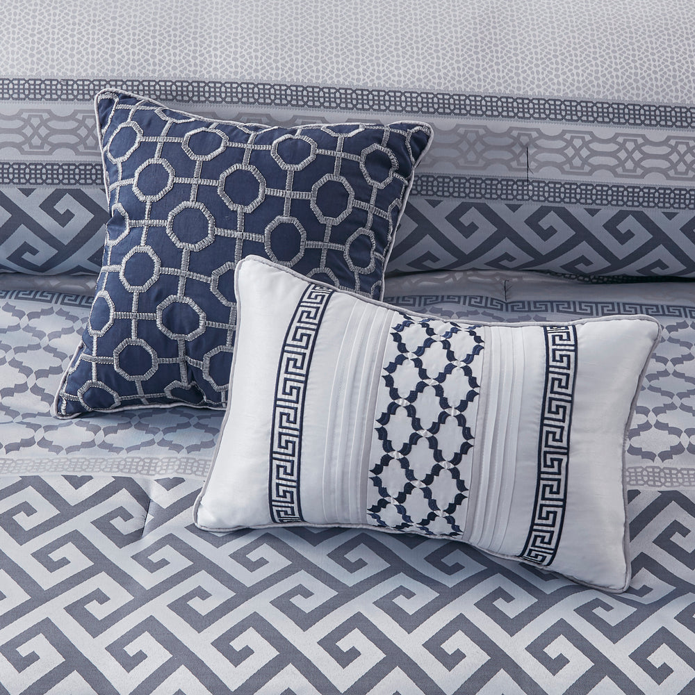 7 Piece Jacquard Comforter Set Navy Queen Media 5