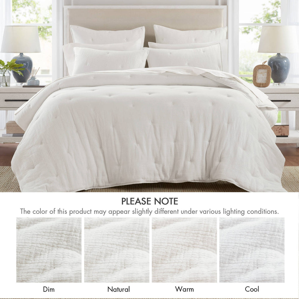 3-Piece Full/Queen Cotton  Embroidered Quilt Set,White Media 7