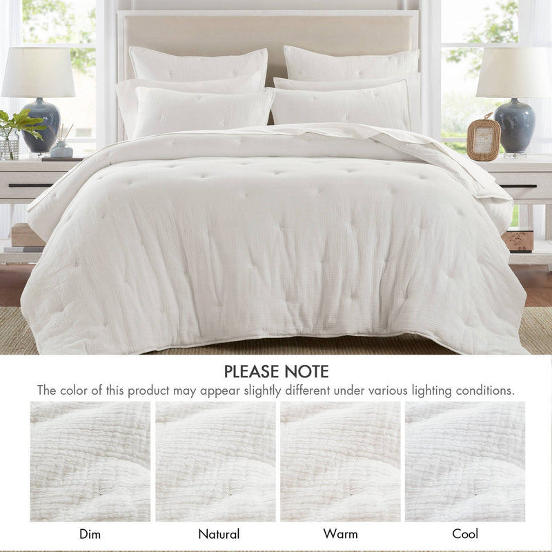 3-Piece Full/Queen Cotton  Embroidered Quilt Set,White