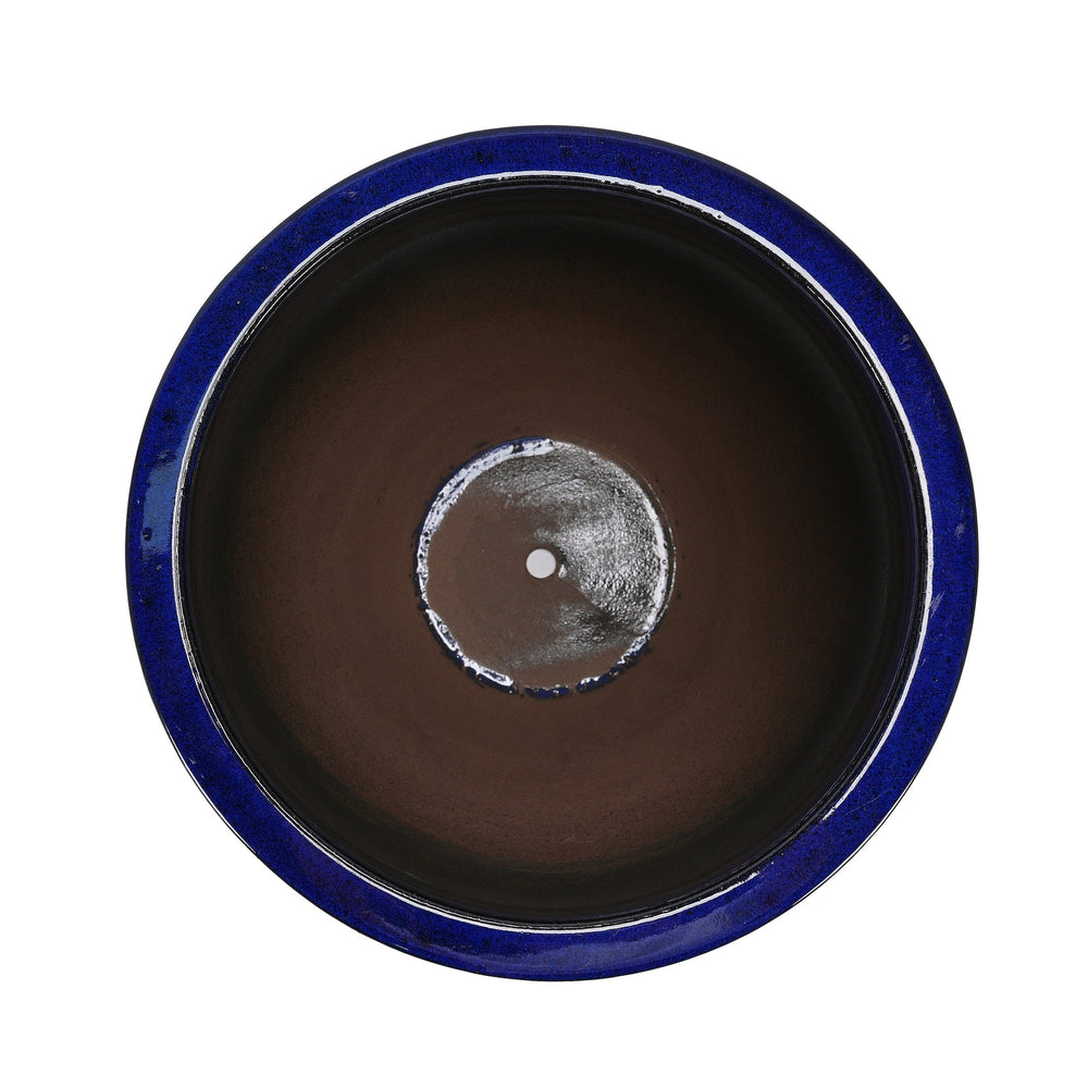 Handmade Sapphire Blue Ceramic Planter, 17 Inch Diameter, 1 Piece, Horizontal Ripples Pattern, for Monstera and Fiddle Leaf Fig, Indoor & Outdoor Doorway Use, Breathable Clay Media 10