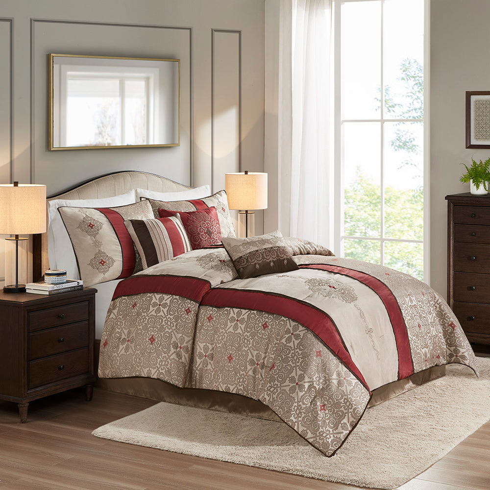 Cal King 7 Piece Jacquard Comforter Set with Throw Pillows Media 1