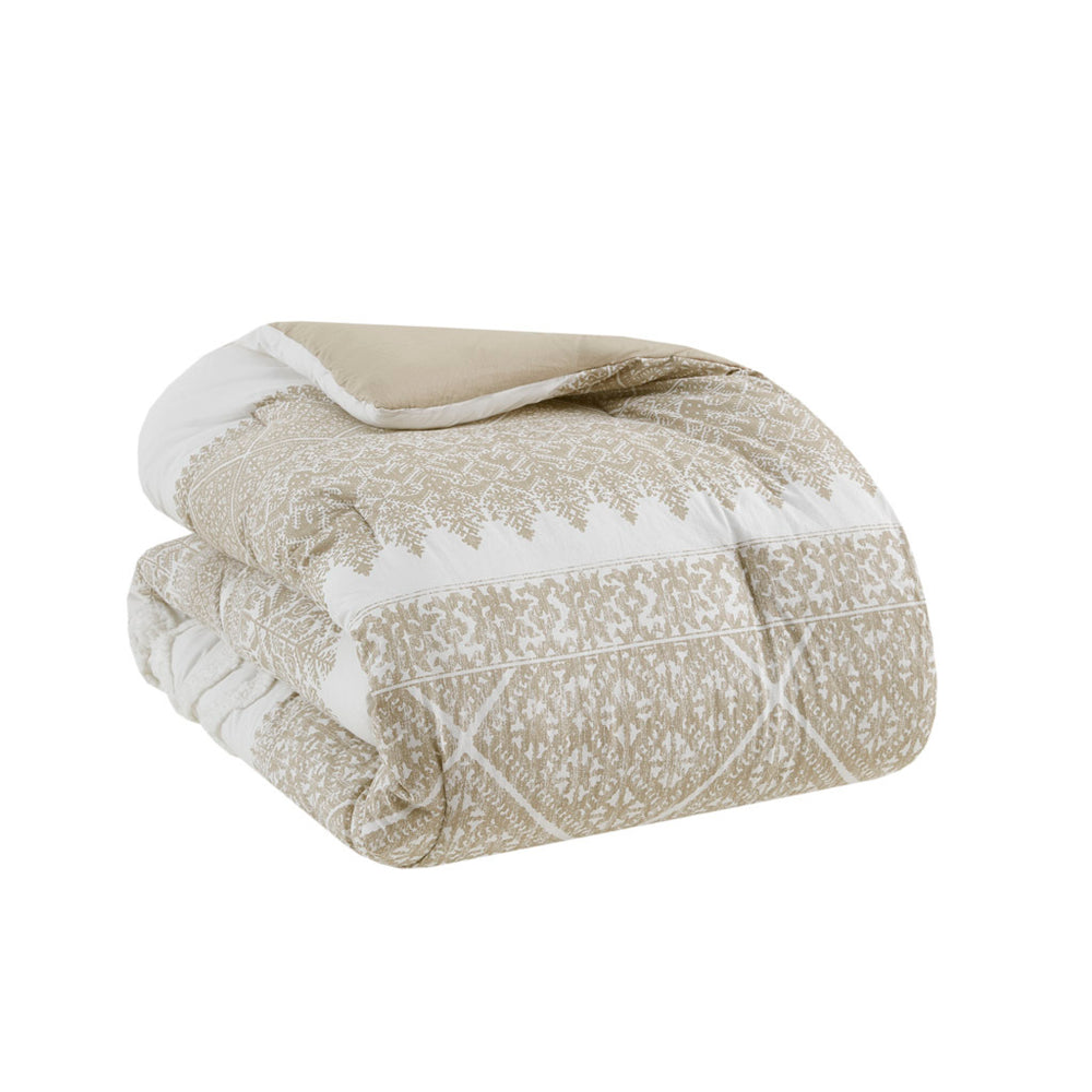 3 Piece Cotton Comforter Set with Chenille Tufting Taupe Full/Queen Media 8