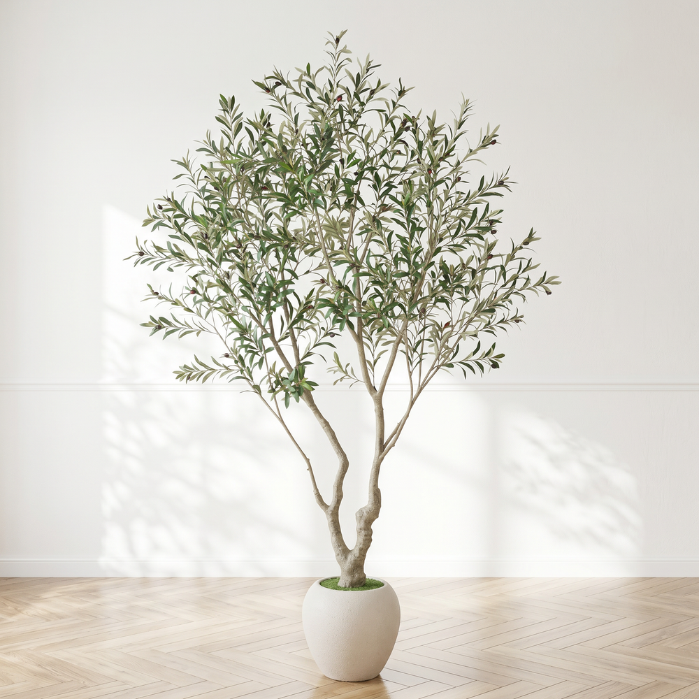 8FT Artificial Olive Tree With Decorative White Pot, Tall Indoor & Covered Outdoor Decorative Tree, 1pc/set Media 3