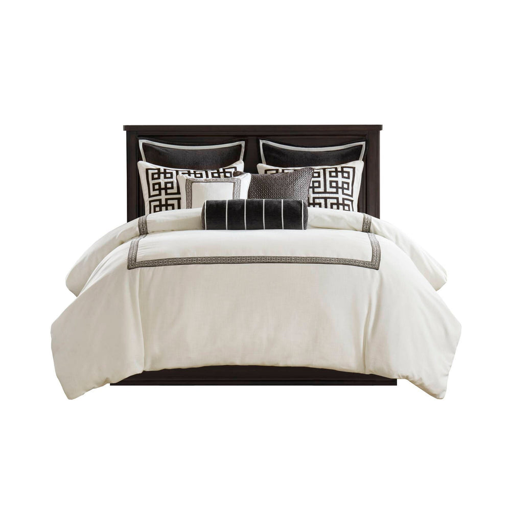 8 PCS Queen Embroidery Oversized Duvet Style Comforter Set Black/White Media 14