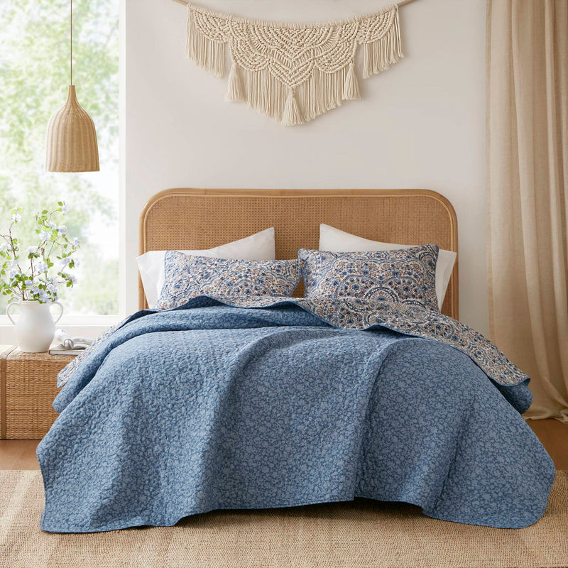 3-Piece Full/Queen Boho Floral Reversible Quilt