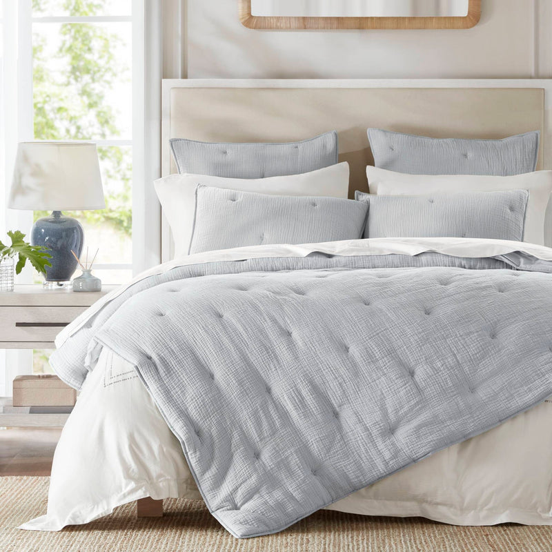 3-Piece King Cotton  Embroidered Quilt Set,Blue