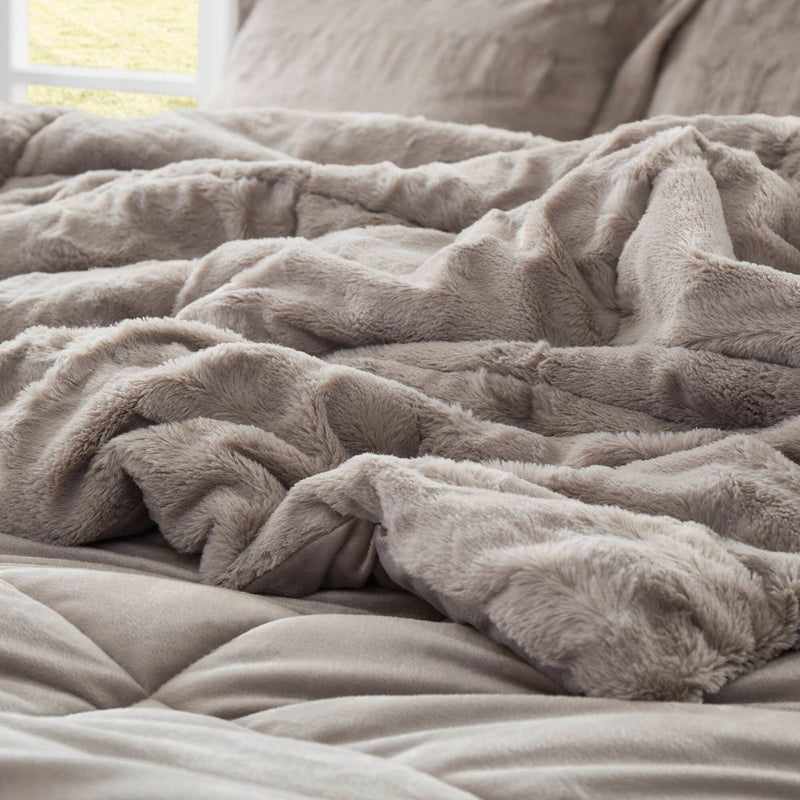 2 PCS Twin/Twin XL Solid Faux Fur Comforter Mini Set Gray
