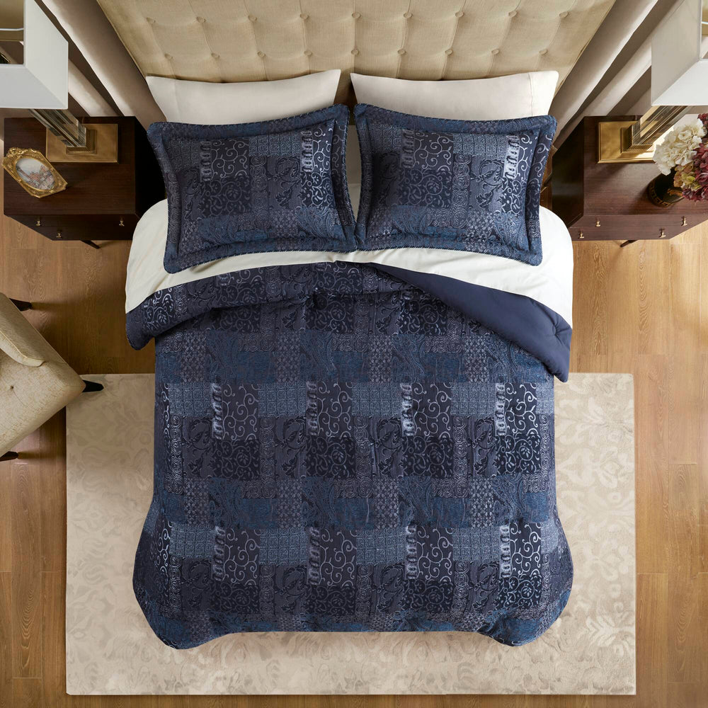 4 PCS Cal King Comforter Set Navy Media 11