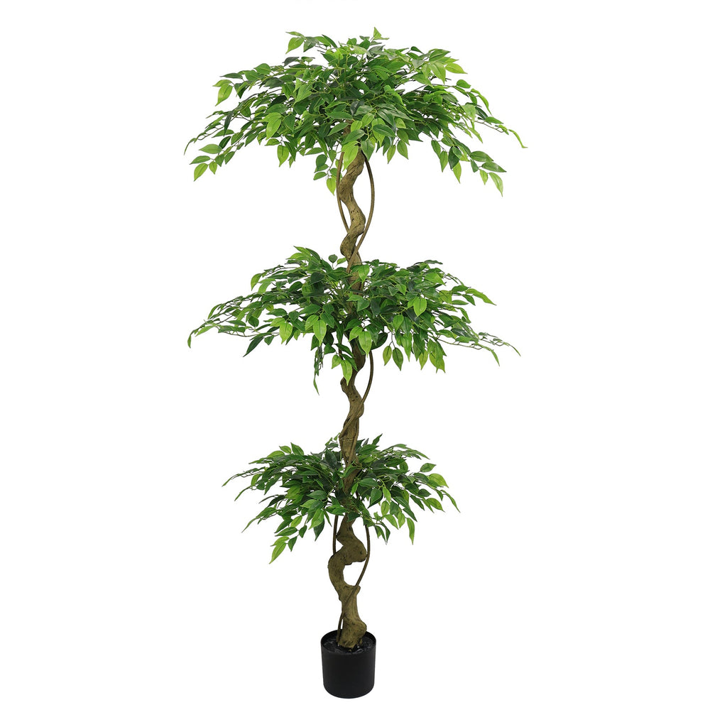 6FT Lifelike Artificial Ficus Tree with Black Pot for Home or Office Decor, Green Plastic Indoor Plant Media 1