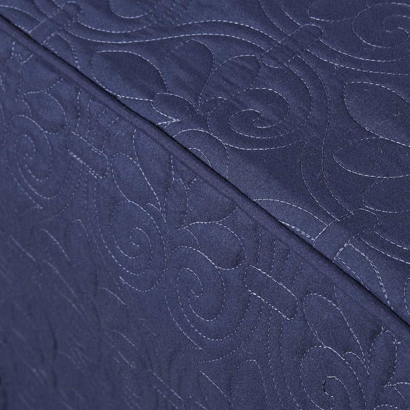 3 Piece Split Corner Pleated Quilted Bedspread Navy King