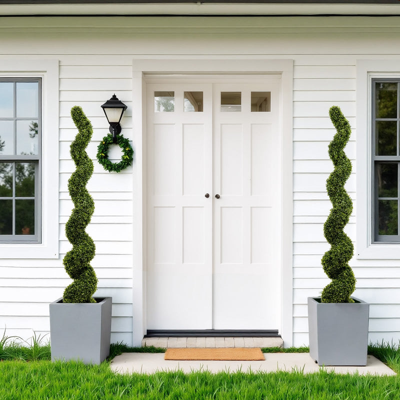 Artificial Outdoor UV Resistant Plastic Boxwood Topiary Spiral Tree 180cm Set of 2