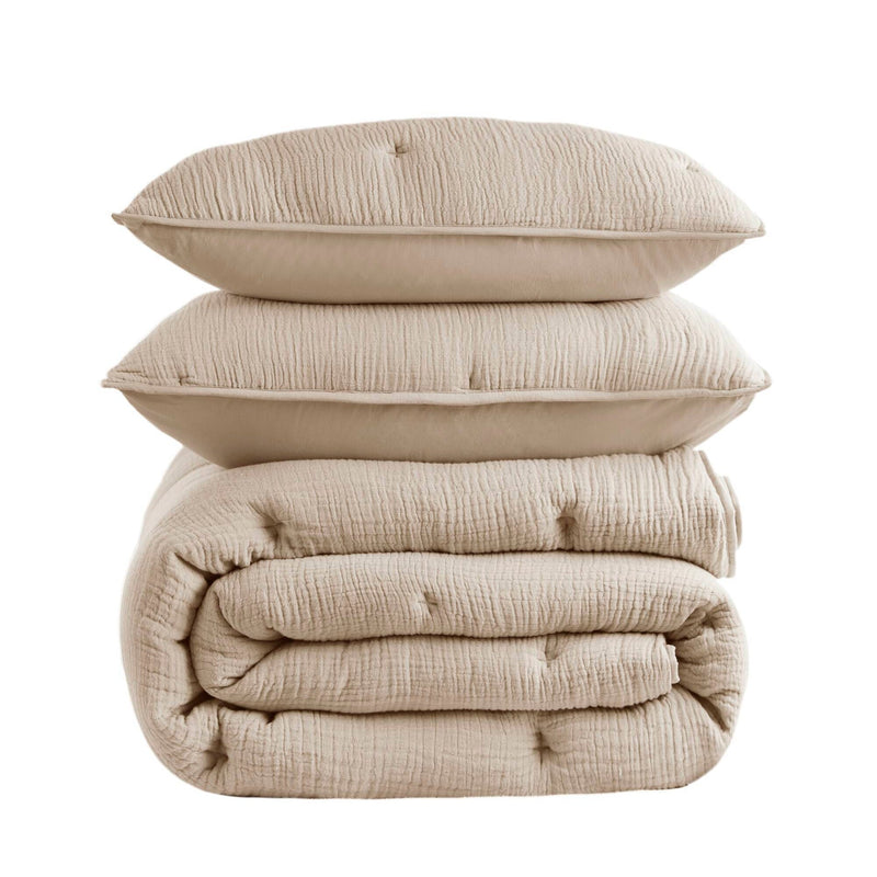 3-Piece King Cotton  Embroidered Quilt Set,Taupe