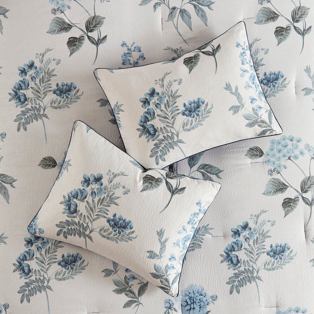 7 Piece Printed Seersucker Comforter Set with Throw Blanket Blue Full/Queen Media 8