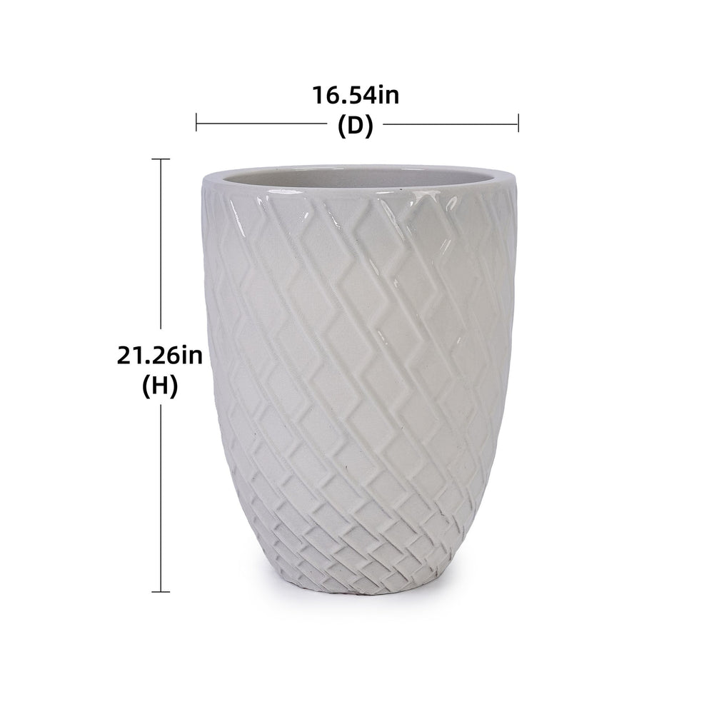 Ceramic Flowerpot, Modern Planter for Patio, Garden, Windowsill - White Media 3