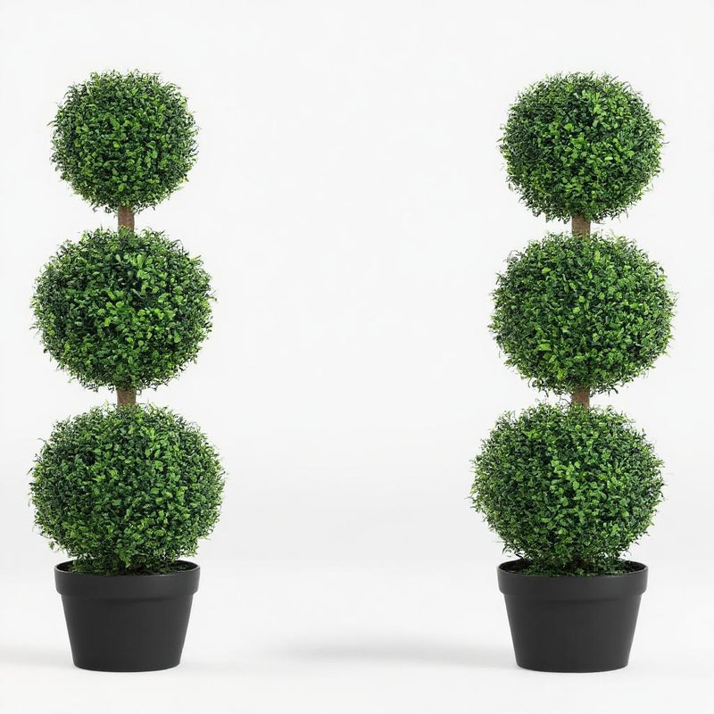 2 pcs/set. Artificial Ball Boxwood Topiary Trees, Fake Plants in Pot