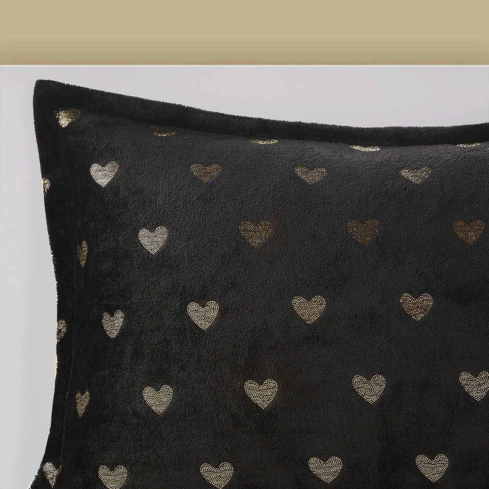 Plush Twin XL Comforter Set Metallic Heart Print With Shams & Throw Pillow Included Media 9