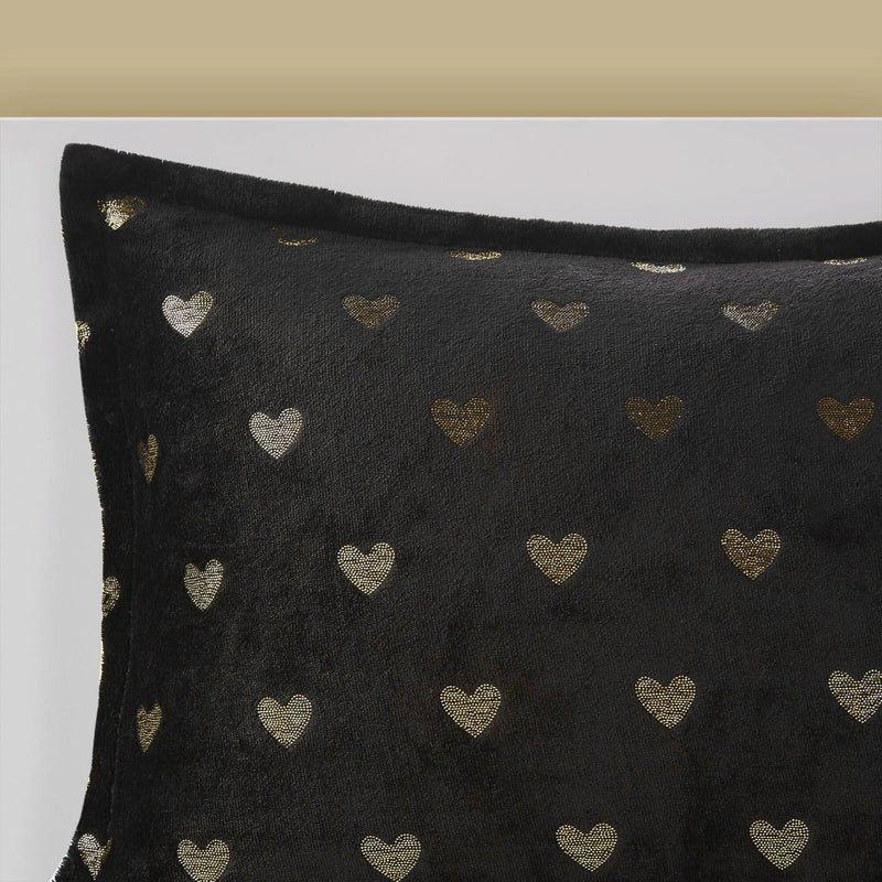 Plush Twin XL Comforter Set Metallic Heart Print With Shams & Throw Pillow Included