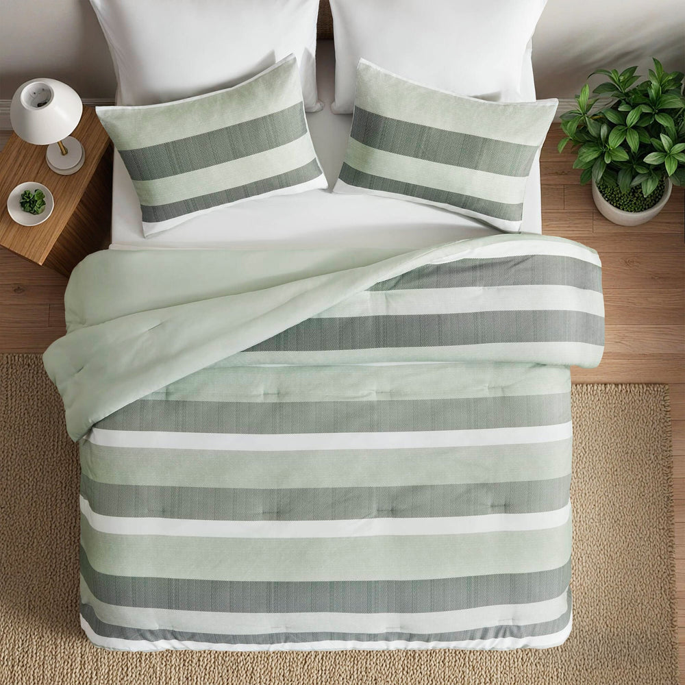 3-Piece King/Cal King Stripe Textured Print Comforter Set,Sage Media 13