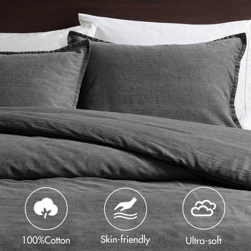 3PCS Full/Queen Twill Washed Duvet Set