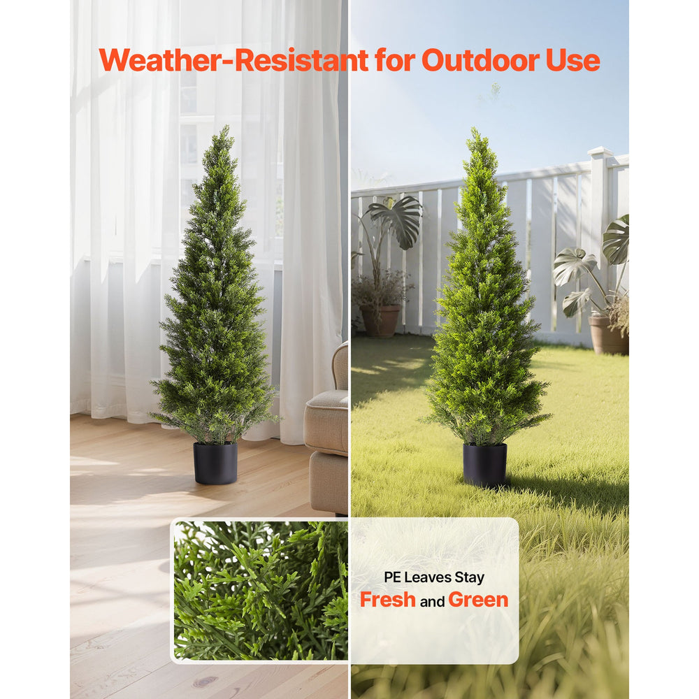 Artificial Topiary Cedar Trees, 48 inch 2 Set Faux Pine Shrubs Plants, Fake Silk Tree Look Real, Easy Assembly for Decor Front Porch Outdoor Patio Garden Balcony Backyard Indoor Office Media 4