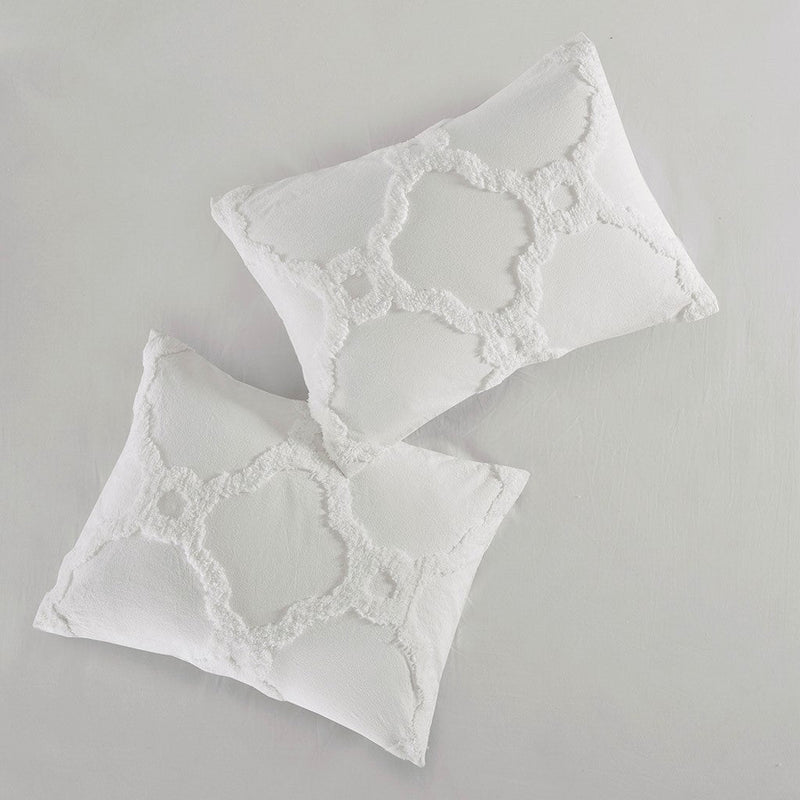 3 Piece Tufted Cotton Chenille Geometric Comforter Set Off-White King/Cal King