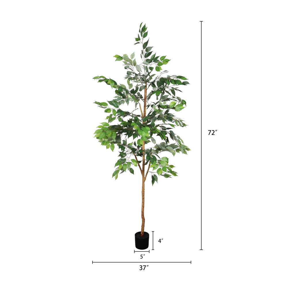 6FT Artificial Ficus Tree with Natural Trunk in Black Plastic Pot for Indoor Home Office Decor, 1pc/set Media 3