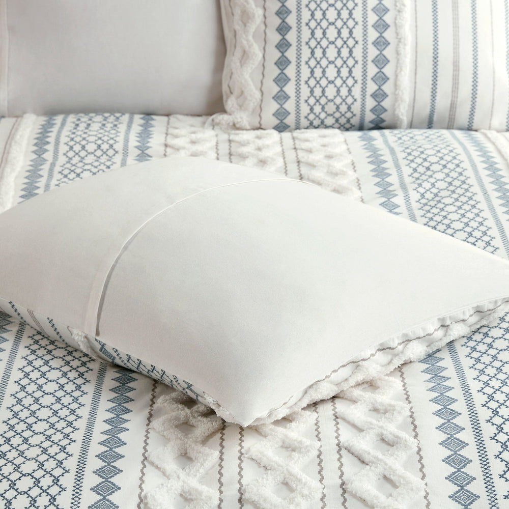 Cotton Printed Comforter Set with Chenille White/Navy King/Cal King Media 18