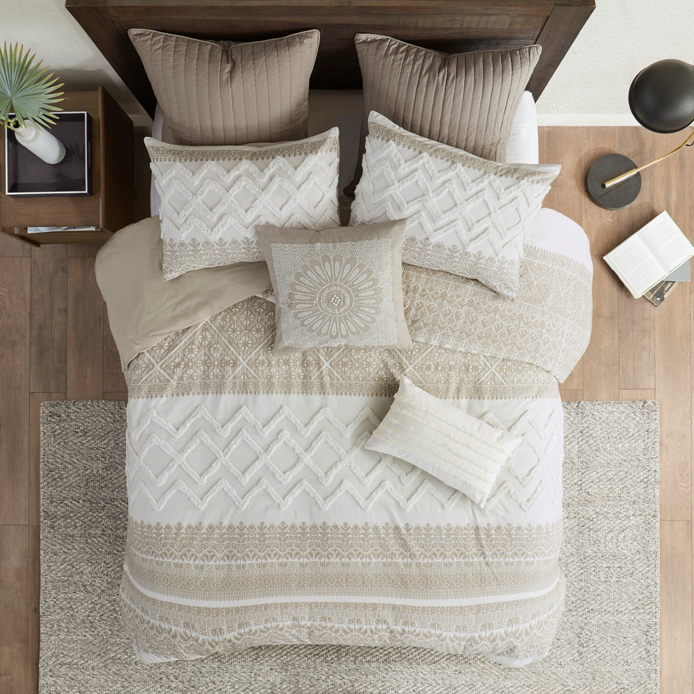 Full/Queen 3 Piece Cotton Duvet Cover Set with Chenille Tufting Media 21