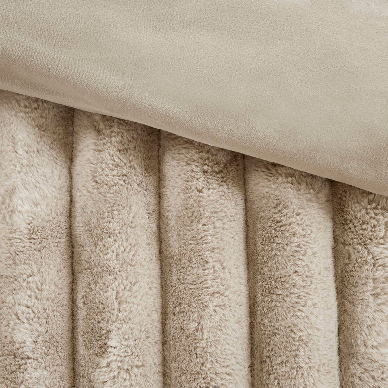 3 PCS King  soft Faux Fur Ribbed Comforter Set Taupe