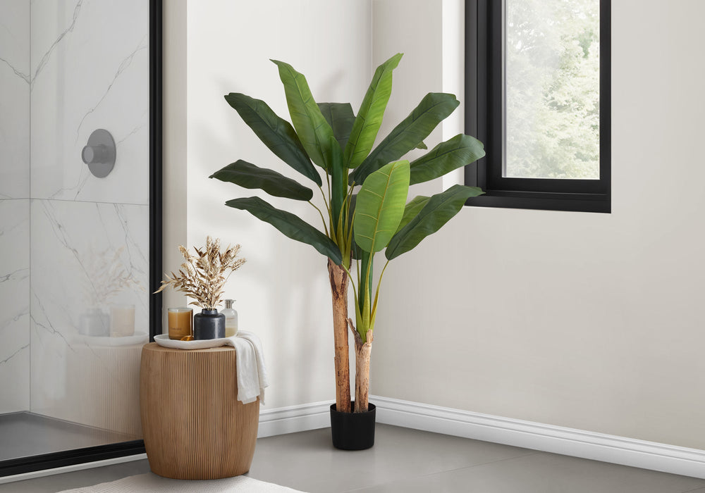 Artificial Plant, 55' Tall, Banana Tree, Indoor, Faux, Fake, Floor, Greenery, Potted, Real Touch, Decorative, Green Leaves, Black Pot Media 1