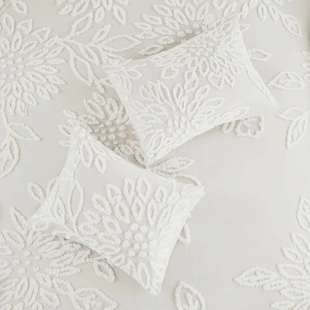 3 Piece Tufted Cotton Chenille Floral Comforter Set Off-White King/Cal King Media 6