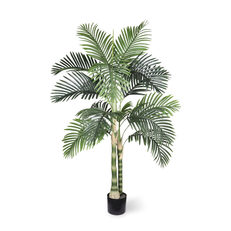 5FT Golden Cane Artificial Palm Tree with Black Plastic Pot, Tropical Fake Plant for Indoor Outdoor Decoration, Faux Palm, 1pc/set