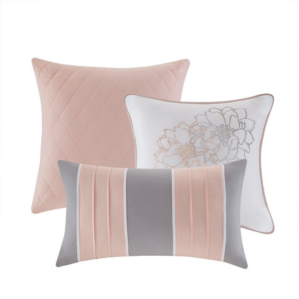 Printed Cotton Sateen Comforter Set Grey/Peach King Media 3