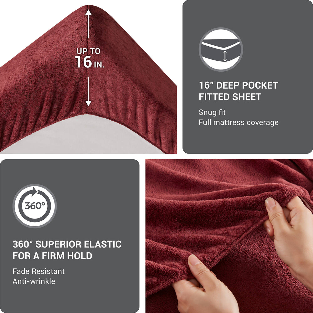 4 PCS King Micro Plush Sheet Set Burgundy Media 6