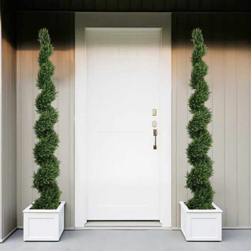 7FT Tall Artificial Two-Tone Cypress Pine Tree – Realistic Lifelike Faux Greenery with Natural Dual Color Leaves for Indoor Outdoor Home Office Decoration, Potted Fake Tree, 1pc/set
