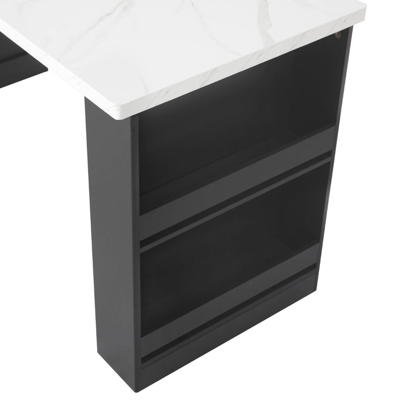 Kitchen Island Modern With Extendable Dining Table & Power Outlet For 4-6 People Black