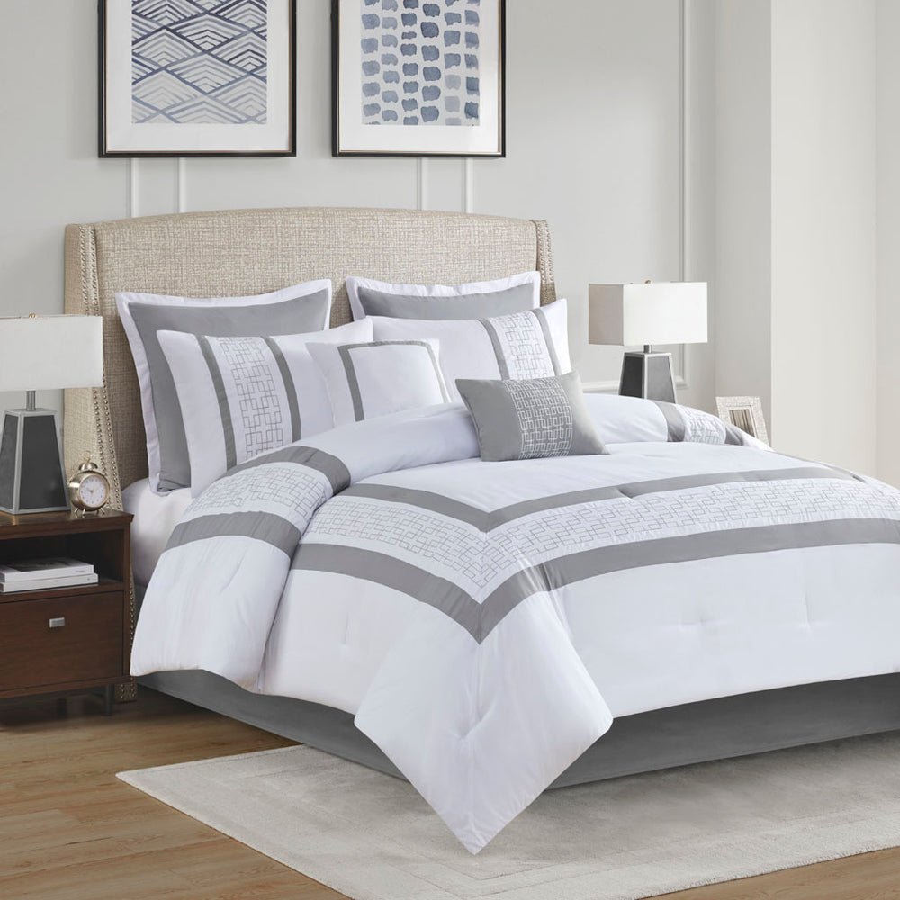 8 Piece Embroidered Comforter Set White Cal King Media 1