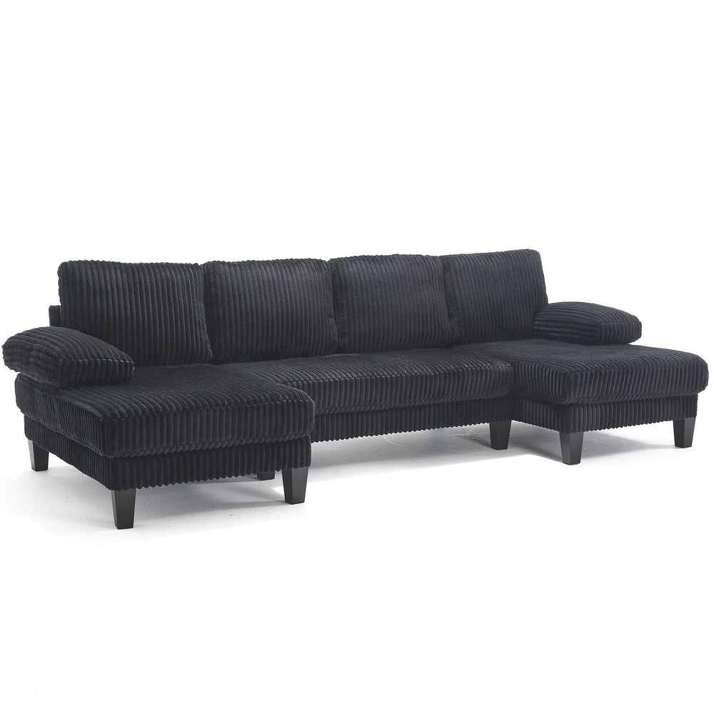 U Shaped Sofa Wood Frame Oversized Four-Seater Living Room Black Upholstery Media 19