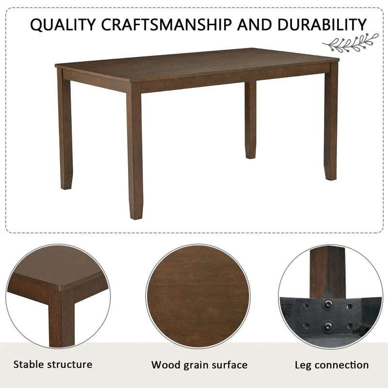 Dining Table Set Bent Wood & Rubber Wood 6 Person Farmhouse Dining Room