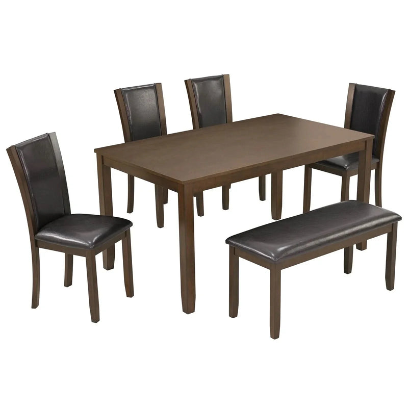 Dining Table Set Bent Wood & Rubber Wood 6 Person Farmhouse Dining Room