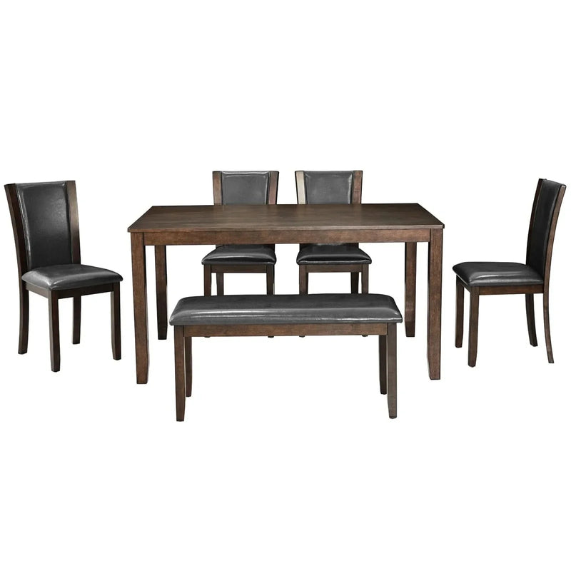 Dining Table Set Bent Wood & Rubber Wood 6 Person Farmhouse Dining Room