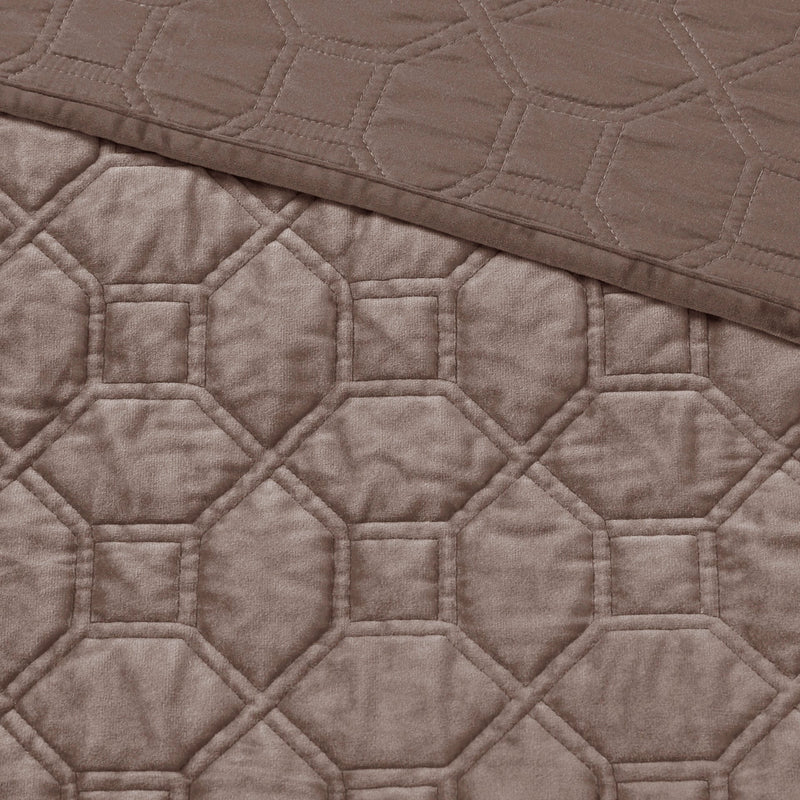 3 Piece Velvet Quilt Set Taupe Full/Queen
