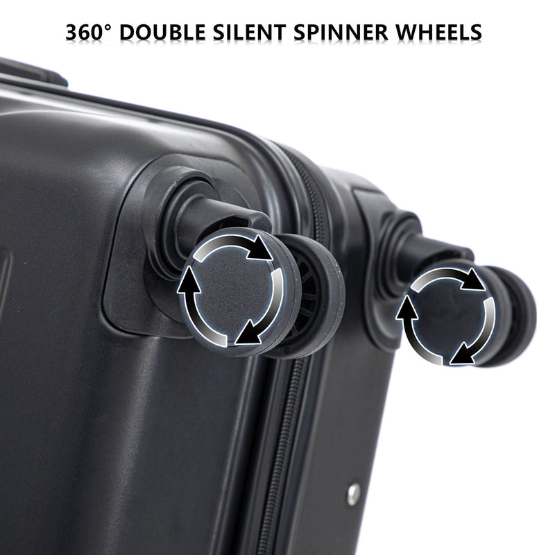 ABS Luggage Set 20 24 28 Inch Spinner Wheels Black Durable 3-Piece & Combination Lock