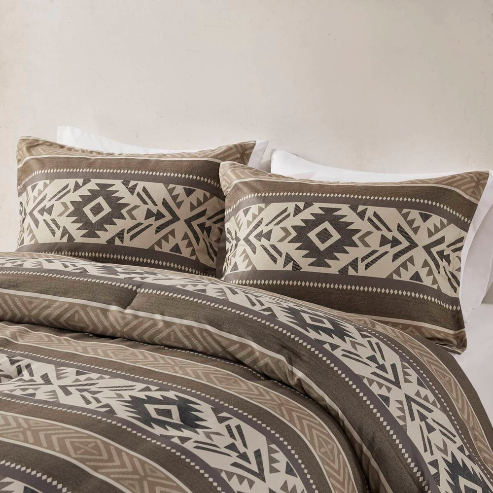 5 Piece Stripe Herringbone Comforter Set with Throw Pillows Brown Full/Queen Media 9